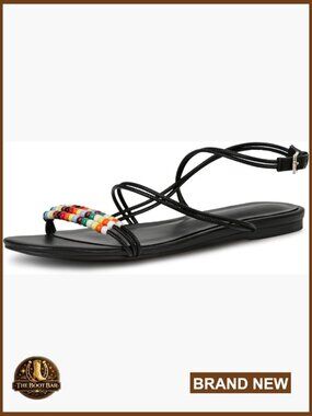 Beaded Strappy Flat Sandals Open Toe Ankle Strap Summer Beach Casual Dress Shoes